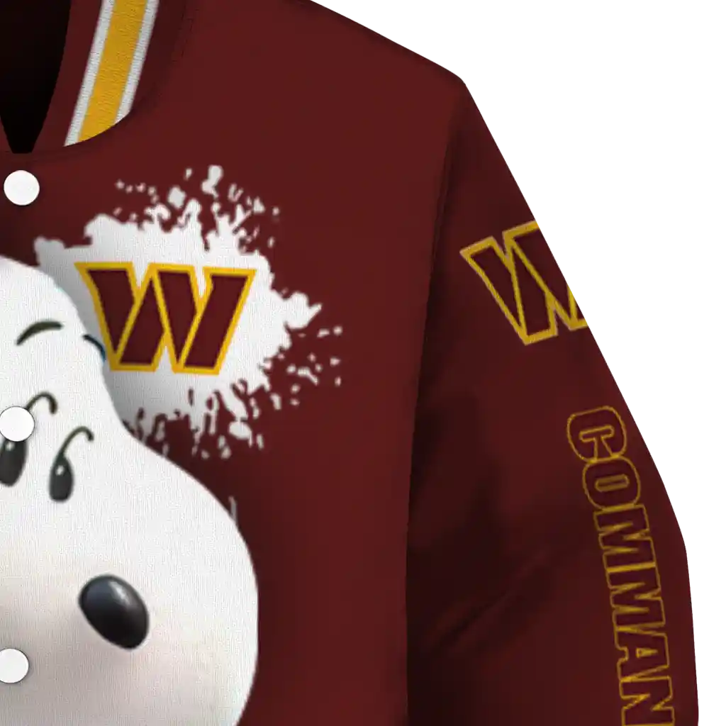 custom washington commanders snoopy head burgundy varsity jacket premium grade custom washington commanders snoopy head burgundy varsity jacket premium grade