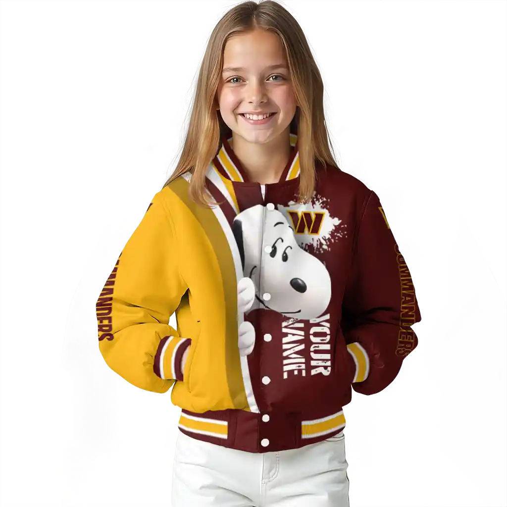 custom washington commanders snoopy head burgundy varsity jacket top rated custom washington commanders snoopy head burgundy varsity jacket top rated