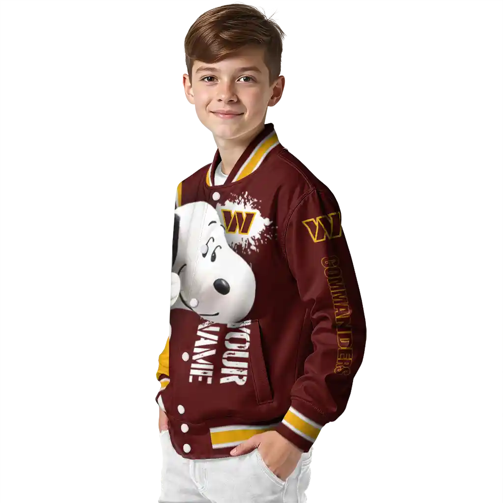custom washington commanders snoopy head burgundy varsity jacket trendy custom washington commanders snoopy head burgundy varsity jacket trendy