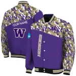custom washington huskies camouflage splash purple varsity jacket best selling