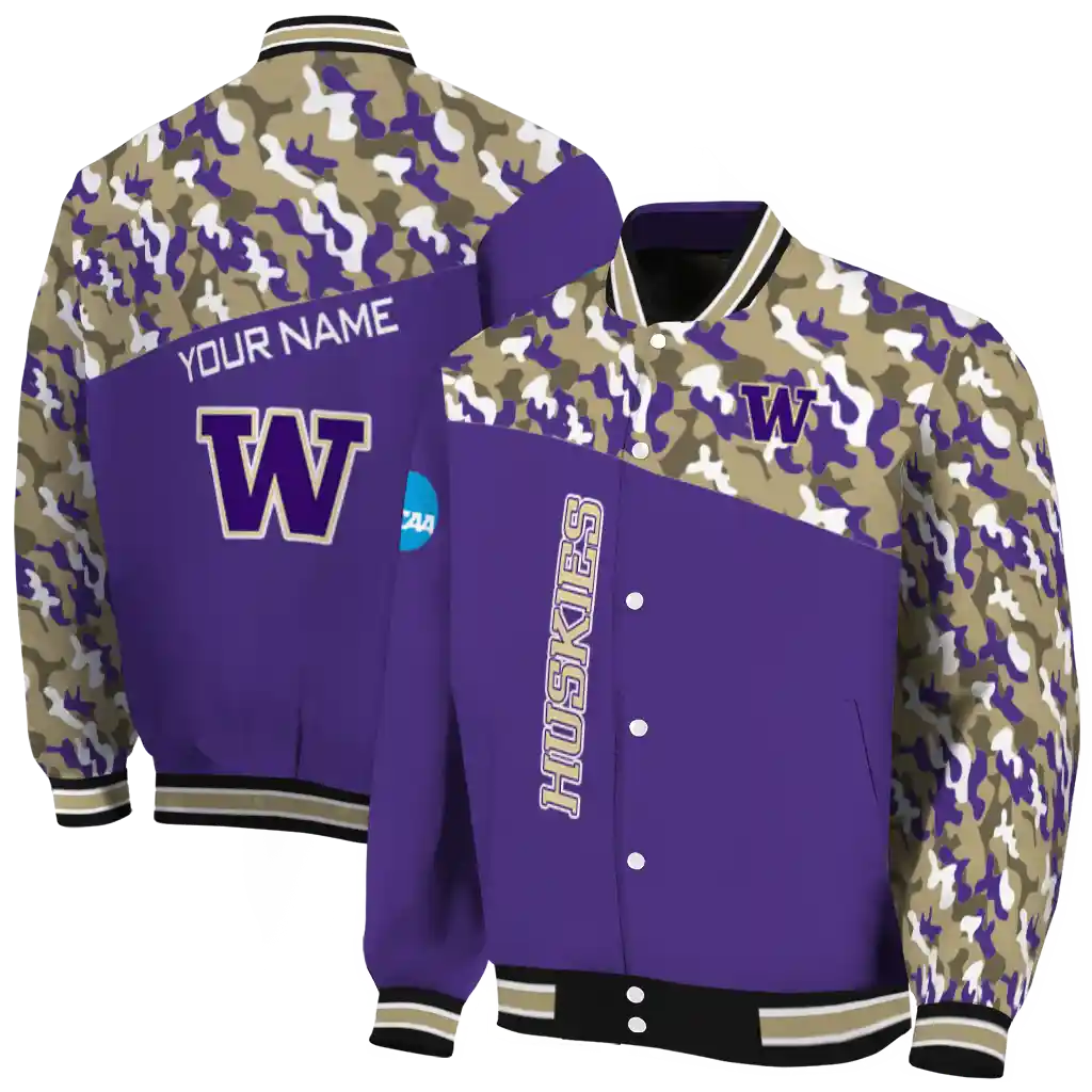 custom washington huskies camouflage splash purple varsity jacket fashion forward custom washington huskies camouflage splash purple varsity jacket fashion forward