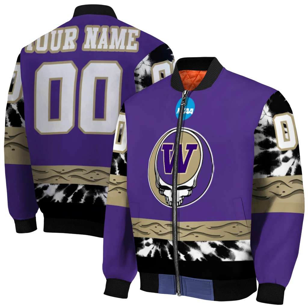 custom washington huskies circle skull purple black bomber jacket best selling custom washington huskies circle skull purple black bomber jacket best selling