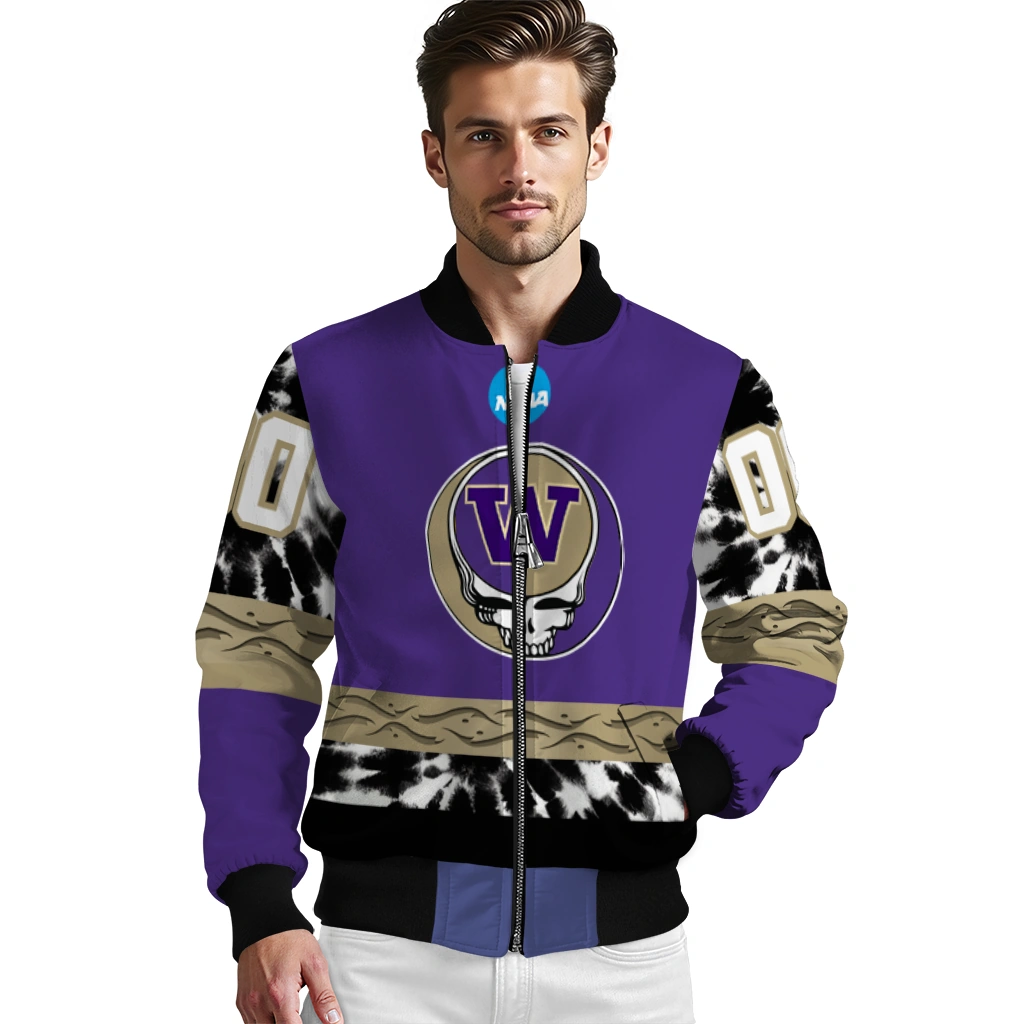 custom washington huskies circle skull purple black bomber jacket high quality custom washington huskies circle skull purple black bomber jacket high quality