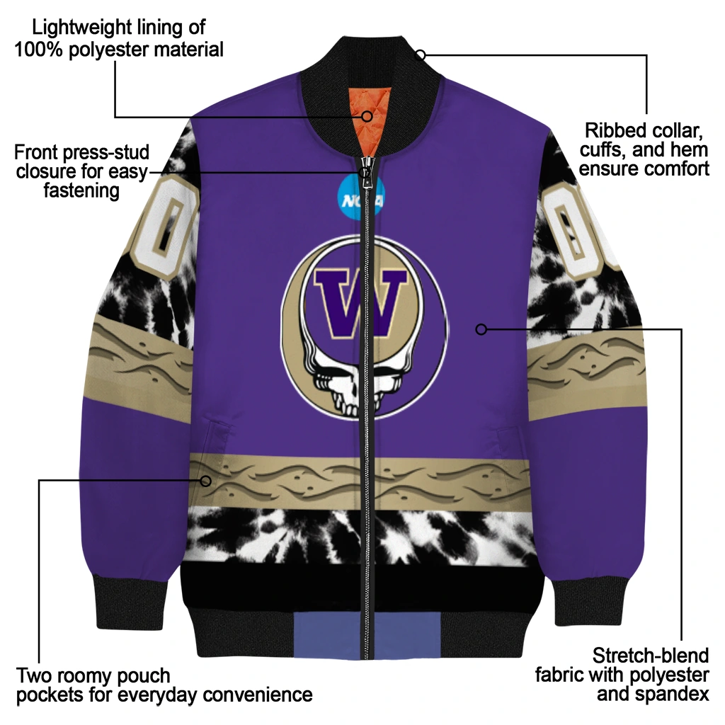 custom washington huskies circle skull purple black bomber jacket new arrival custom washington huskies circle skull purple black bomber jacket new arrival