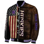 custom washington huskies flag wood brown varsity jacket best selling