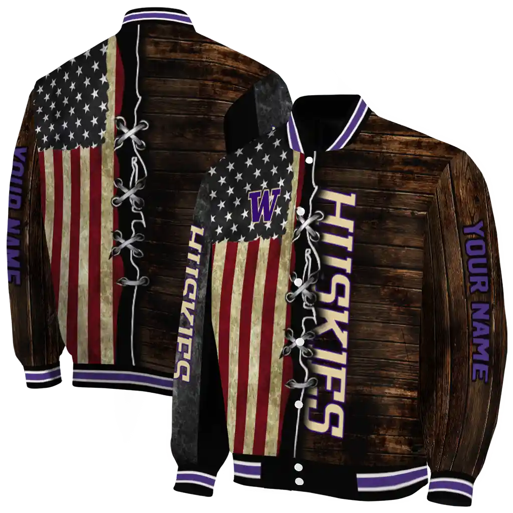custom washington huskies flag wood brown varsity jacket fashion forward custom washington huskies flag wood brown varsity jacket fashion forward