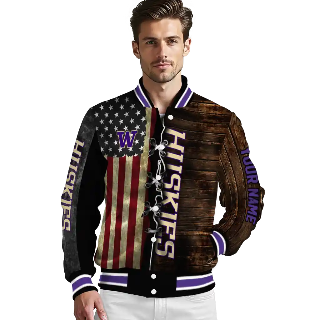 custom washington huskies flag wood brown varsity jacket high quality custom washington huskies flag wood brown varsity jacket high quality