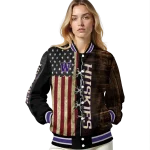 custom washington huskies flag wood brown varsity jacket best selling