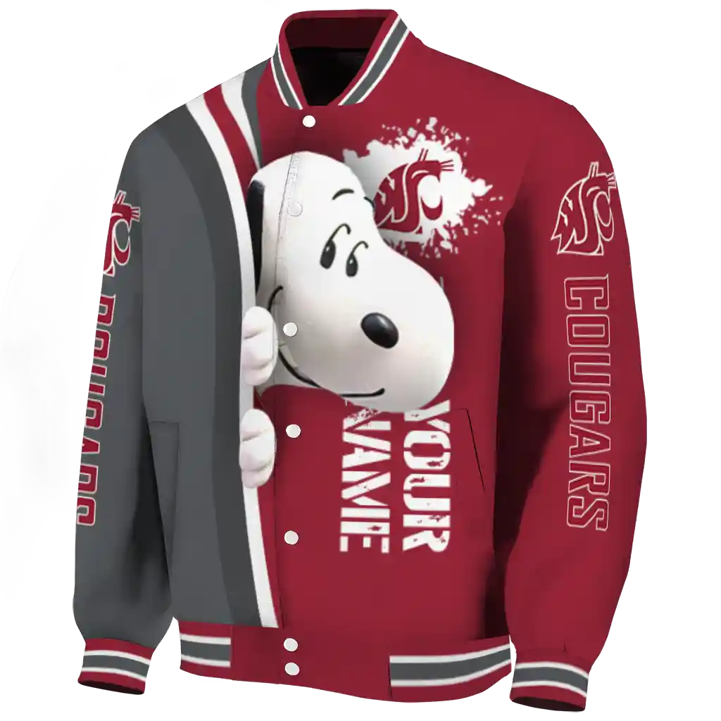 custom washington state cougars snoopy head crimson varsity jacket best selling custom washington state cougars snoopy head crimson varsity jacket best selling