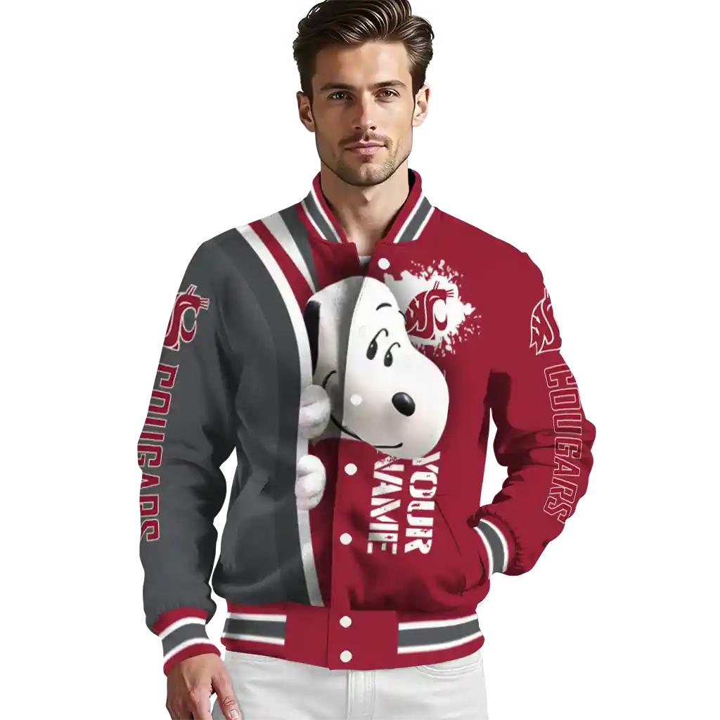 custom washington state cougars snoopy head crimson varsity jacket high quality custom washington state cougars snoopy head crimson varsity jacket high quality