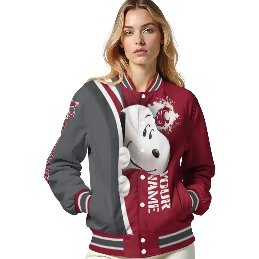 custom washington state cougars snoopy head crimson varsity jacket latest model custom washington state cougars snoopy head crimson varsity jacket latest model