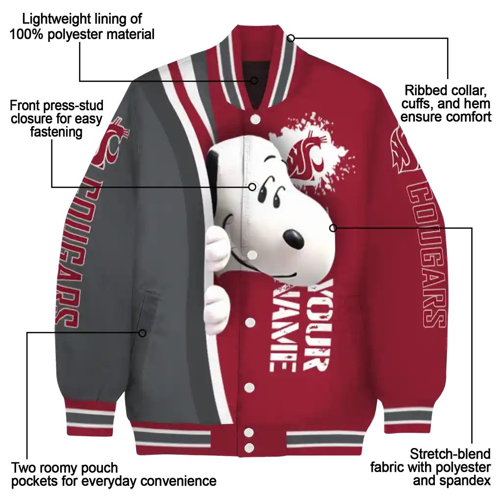 custom washington state cougars snoopy head crimson varsity jacket new arrival custom washington state cougars snoopy head crimson varsity jacket new arrival