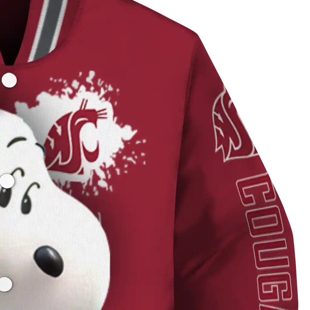 custom washington state cougars snoopy head crimson varsity jacket premium grade custom washington state cougars snoopy head crimson varsity jacket premium grade