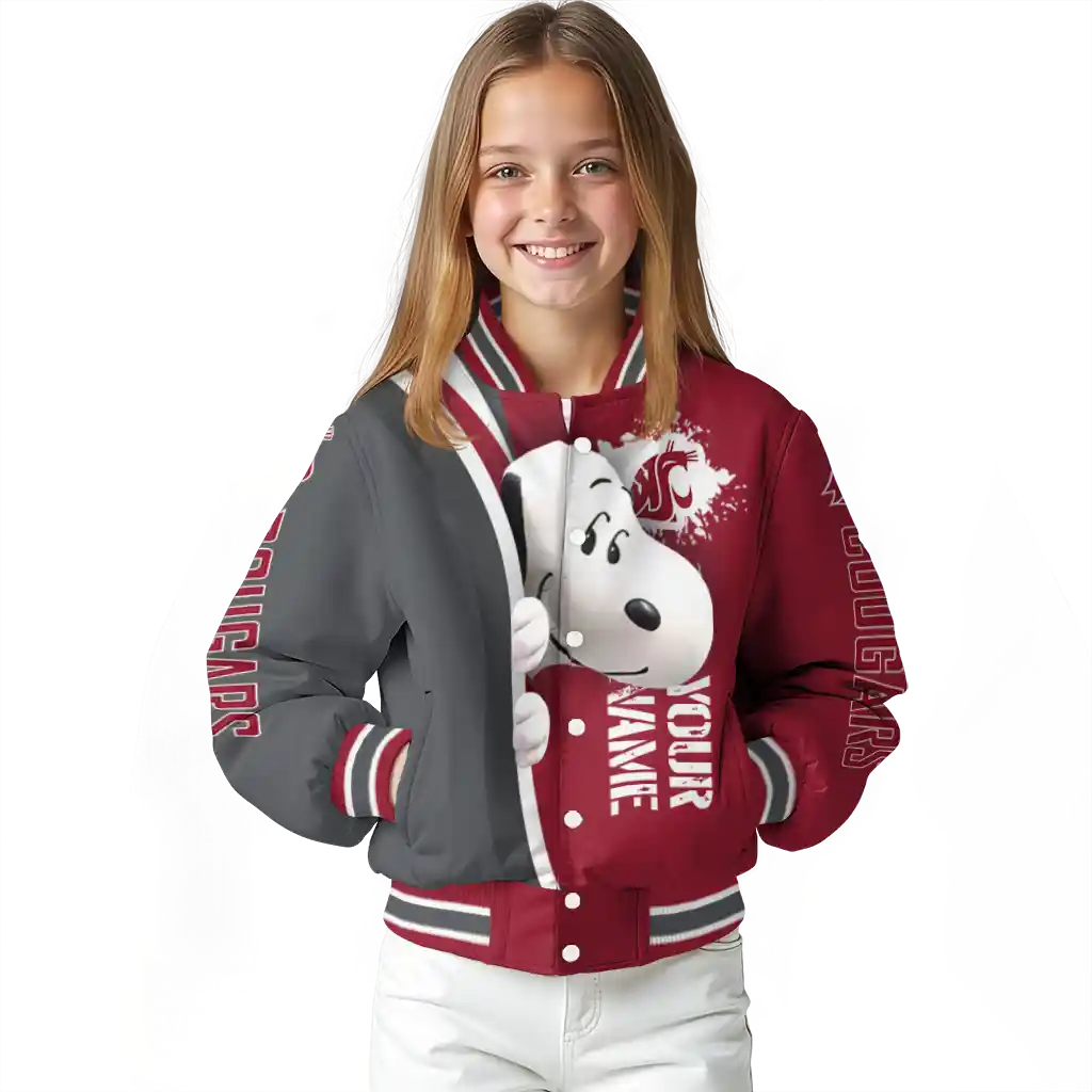custom washington state cougars snoopy head crimson varsity jacket top rated custom washington state cougars snoopy head crimson varsity jacket top rated