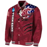 custom washington state cougars usa flag claws crimson varsity jacket best selling