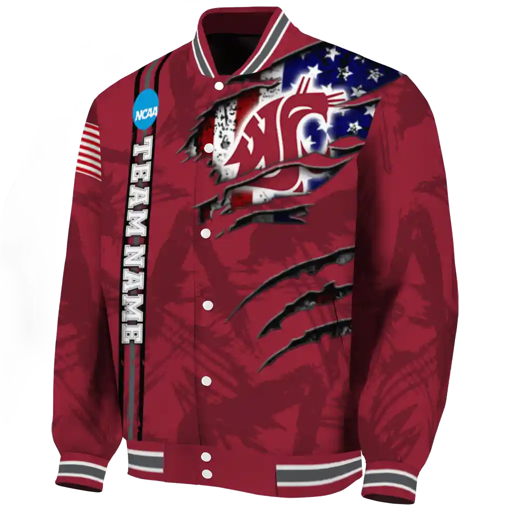 custom washington state cougars usa flag claws crimson varsity jacket best selling custom washington state cougars usa flag claws crimson varsity jacket best selling