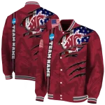 custom washington state cougars usa flag claws crimson varsity jacket best selling