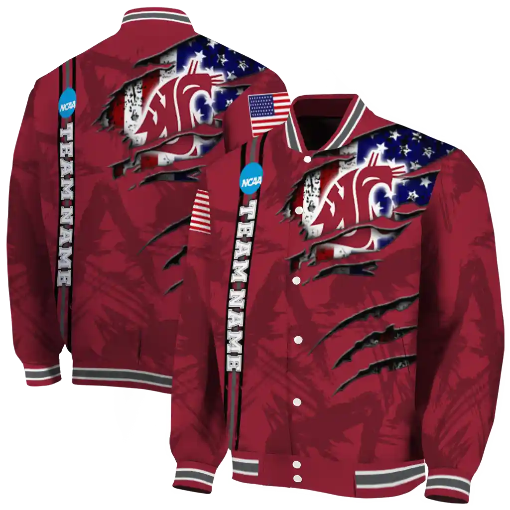 custom washington state cougars usa flag claws crimson varsity jacket fashion forward custom washington state cougars usa flag claws crimson varsity jacket fashion forward