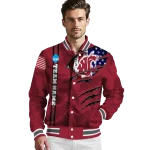 custom washington state cougars usa flag claws crimson varsity jacket best selling