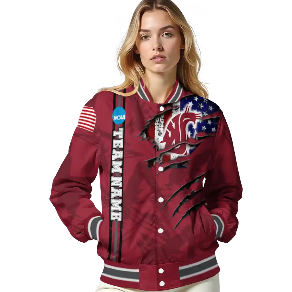 custom washington state cougars usa flag claws crimson varsity jacket latest model custom washington state cougars usa flag claws crimson varsity jacket latest model