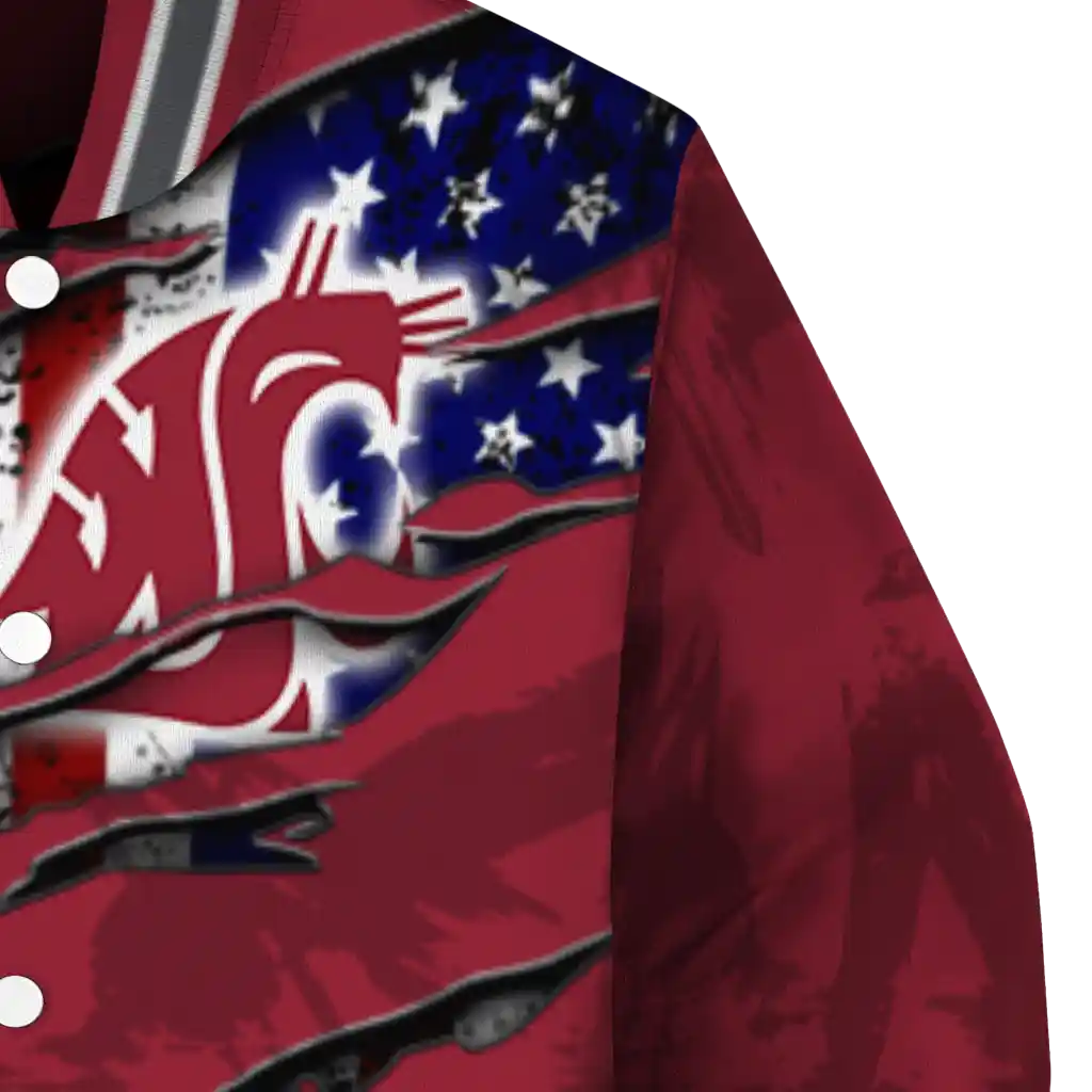 custom washington state cougars usa flag claws crimson varsity jacket premium grade custom washington state cougars usa flag claws crimson varsity jacket premium grade