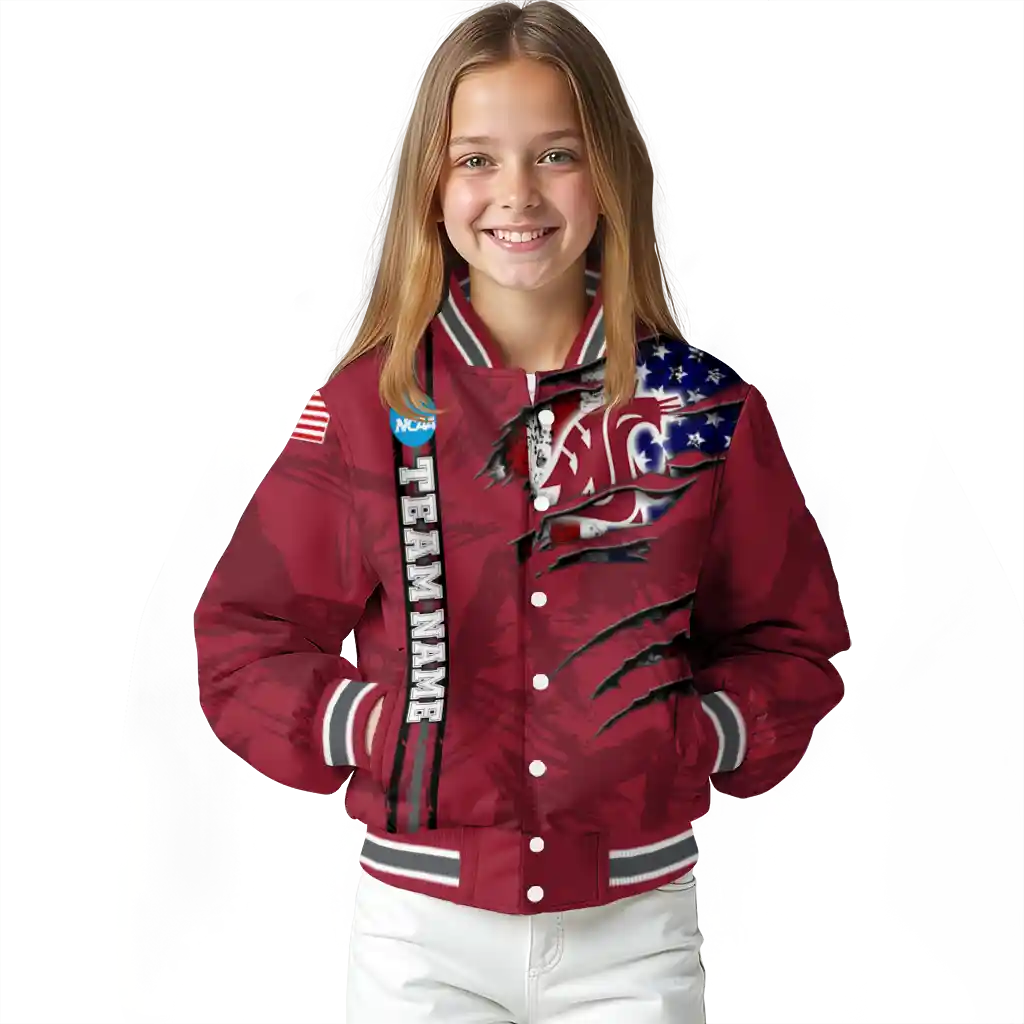 custom washington state cougars usa flag claws crimson varsity jacket top rated custom washington state cougars usa flag claws crimson varsity jacket top rated