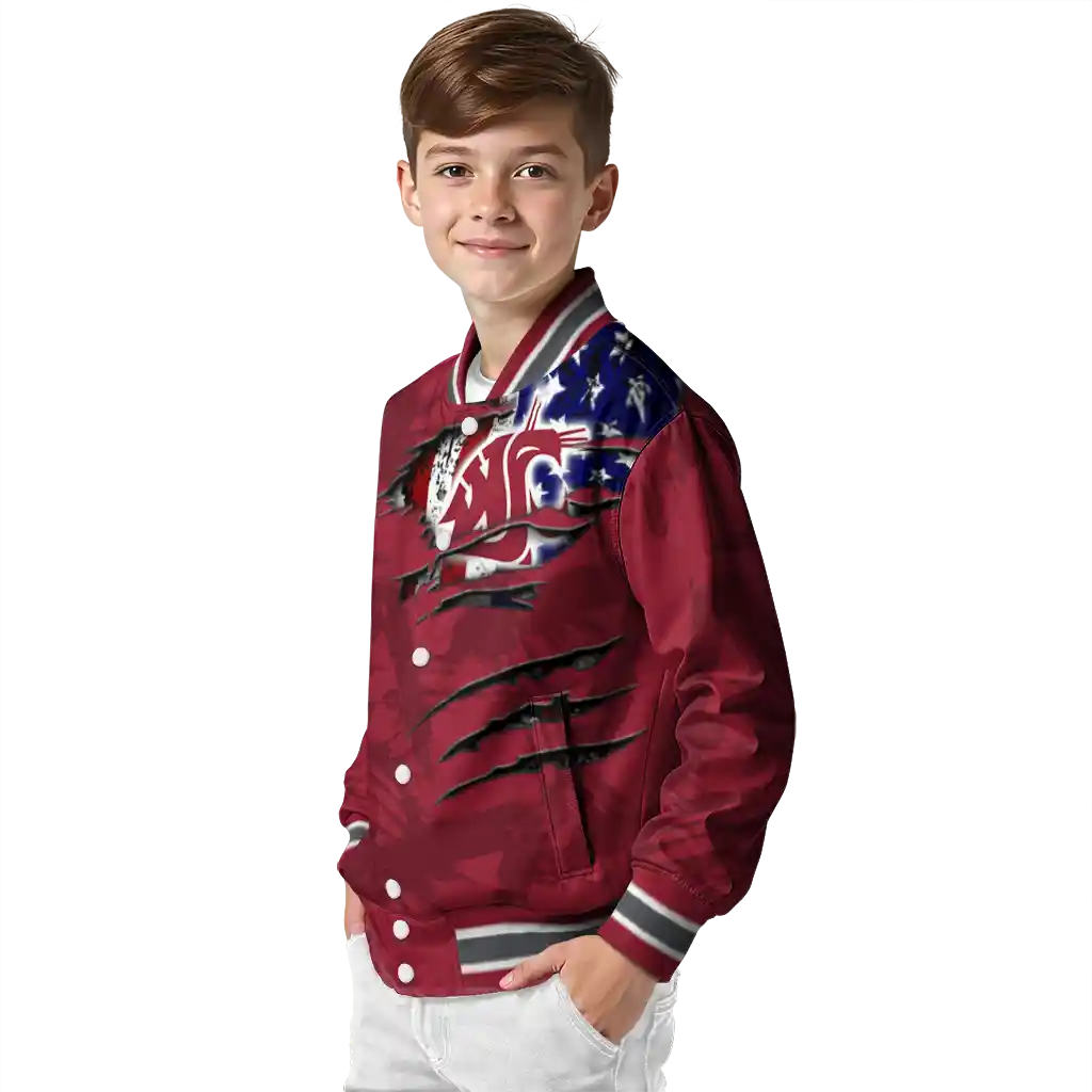 custom washington state cougars usa flag claws crimson varsity jacket trendy custom washington state cougars usa flag claws crimson varsity jacket trendy
