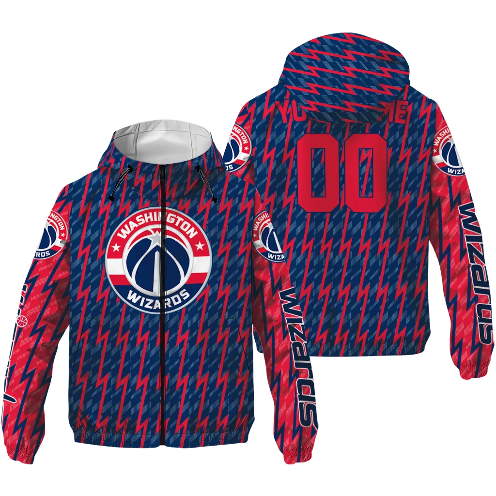 custom washington wizards lightning strike grid blue windbreaker jacket high quality custom washington wizards lightning strike grid blue windbreaker jacket high quality