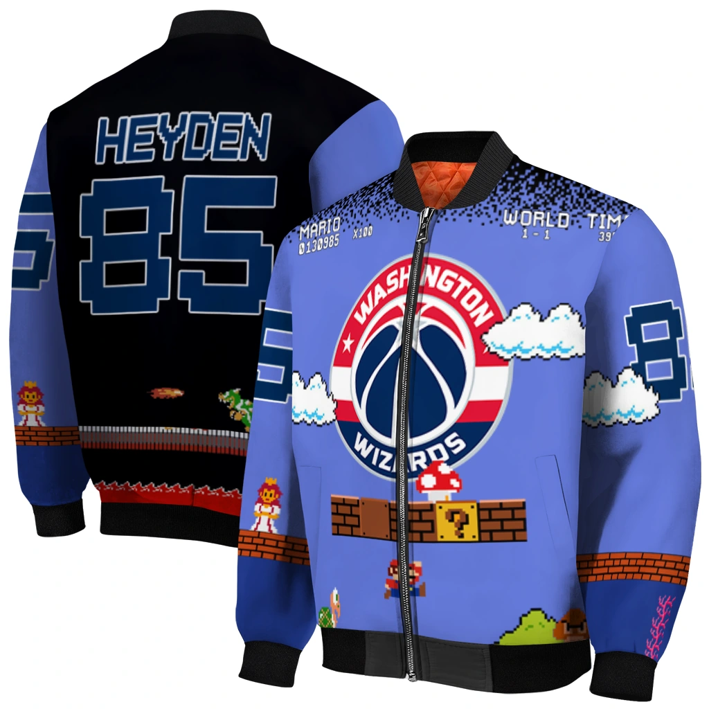 custom washington wizards mario blocks blue black bomber jacket best selling custom washington wizards mario blocks blue black bomber jacket best selling