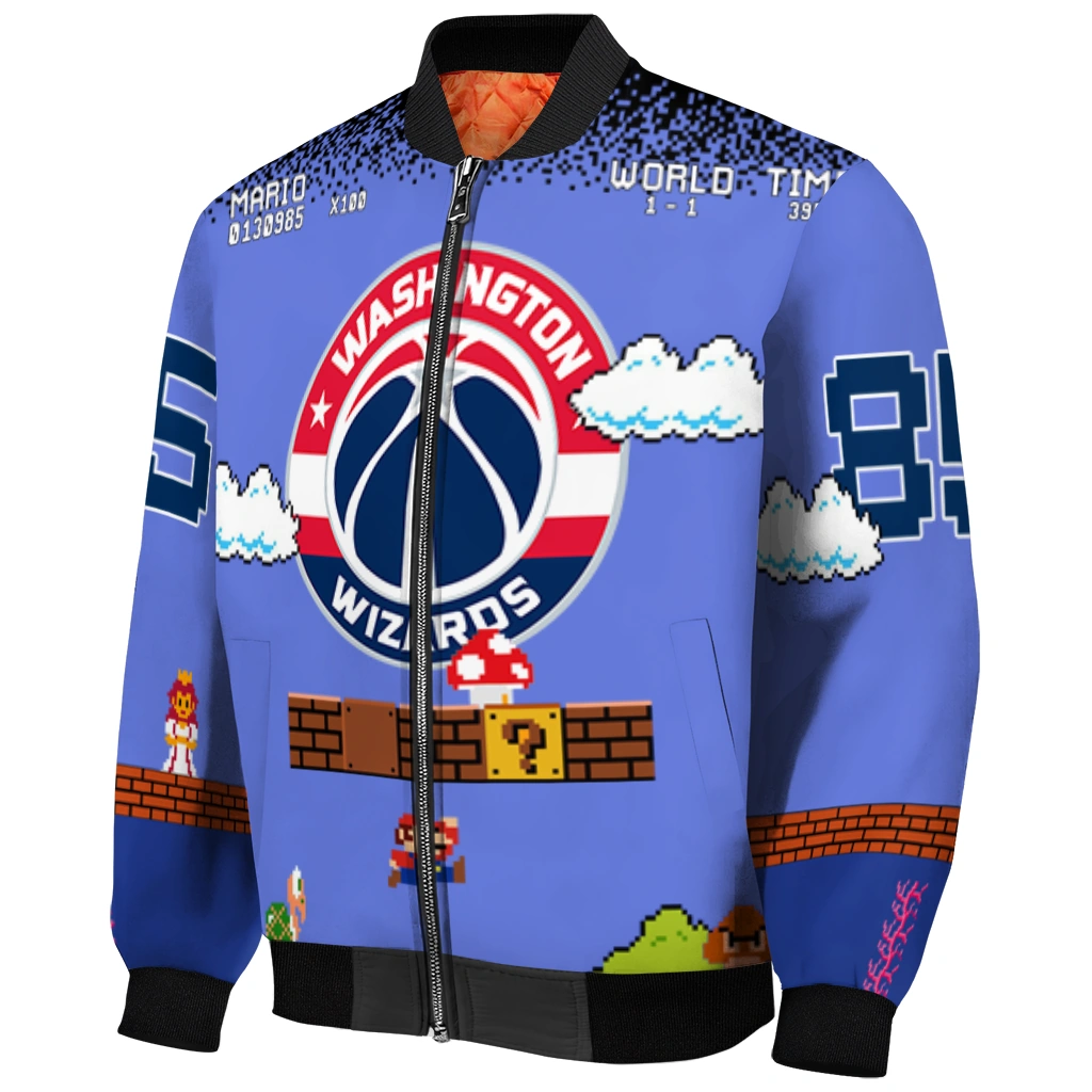 custom washington wizards mario blocks blue black bomber jacket fashion forward custom washington wizards mario blocks blue black bomber jacket fashion forward