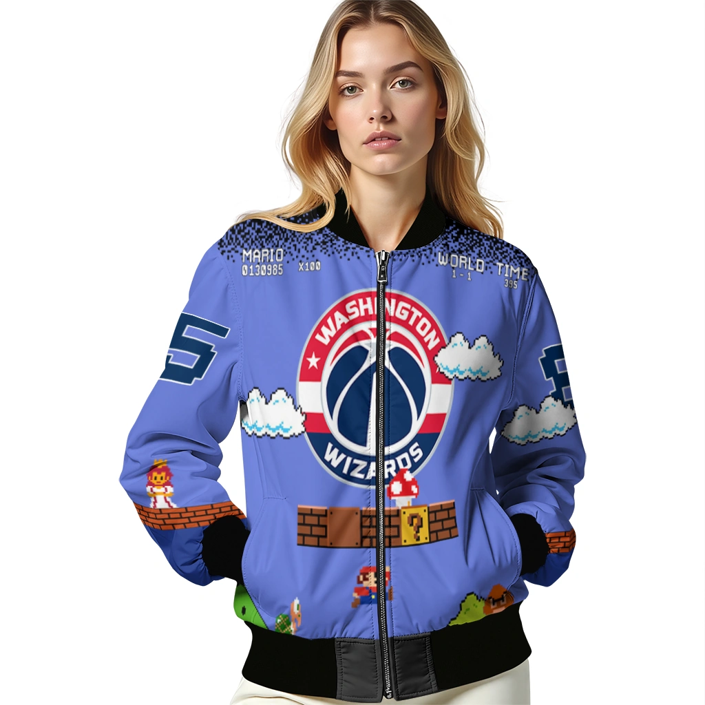 custom washington wizards mario blocks blue black bomber jacket latest model custom washington wizards mario blocks blue black bomber jacket latest model