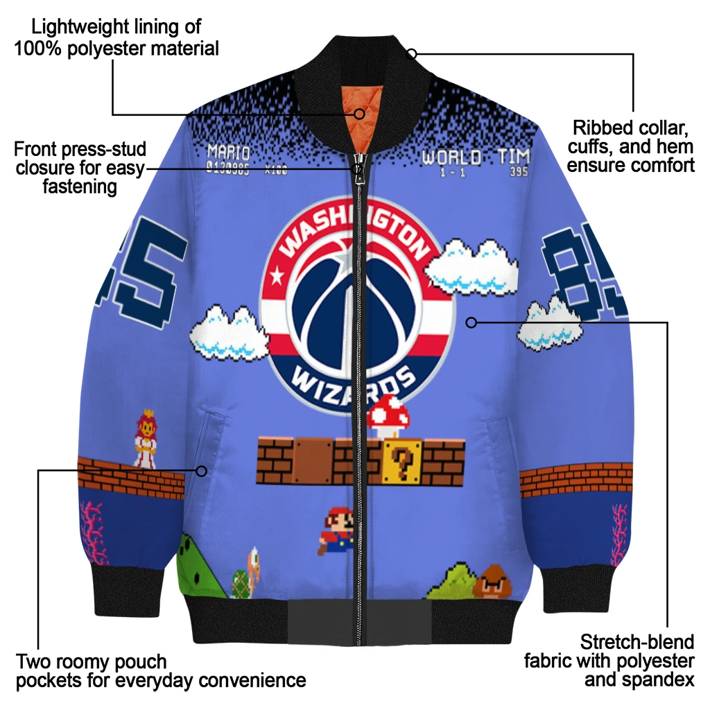 custom washington wizards mario blocks blue black bomber jacket new arrival custom washington wizards mario blocks blue black bomber jacket new arrival