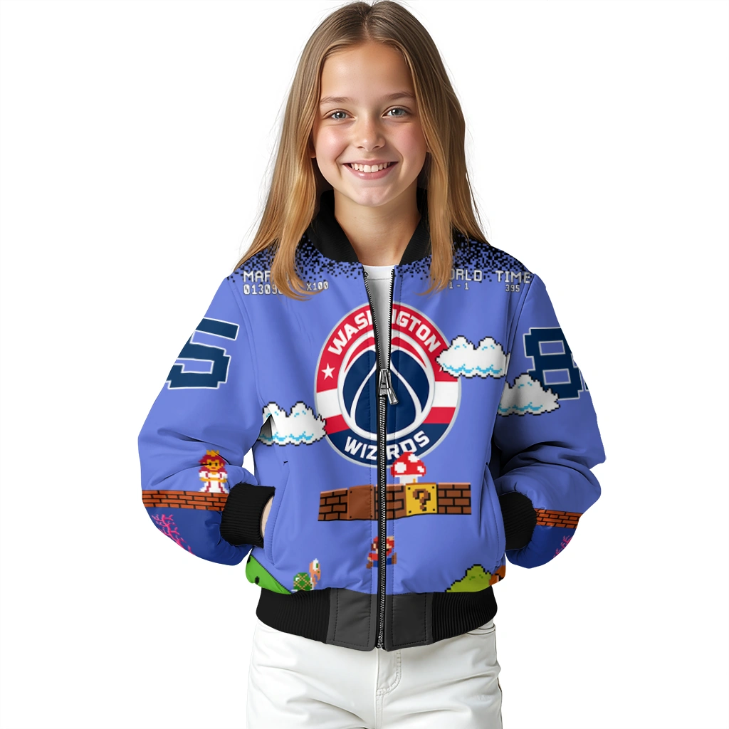 custom washington wizards mario blocks blue black bomber jacket top rated custom washington wizards mario blocks blue black bomber jacket top rated