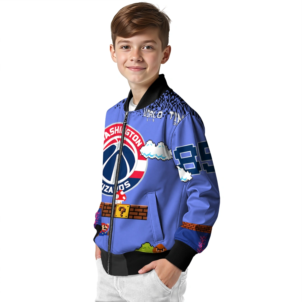 custom washington wizards mario blocks blue black bomber jacket trendy custom washington wizards mario blocks blue black bomber jacket trendy
