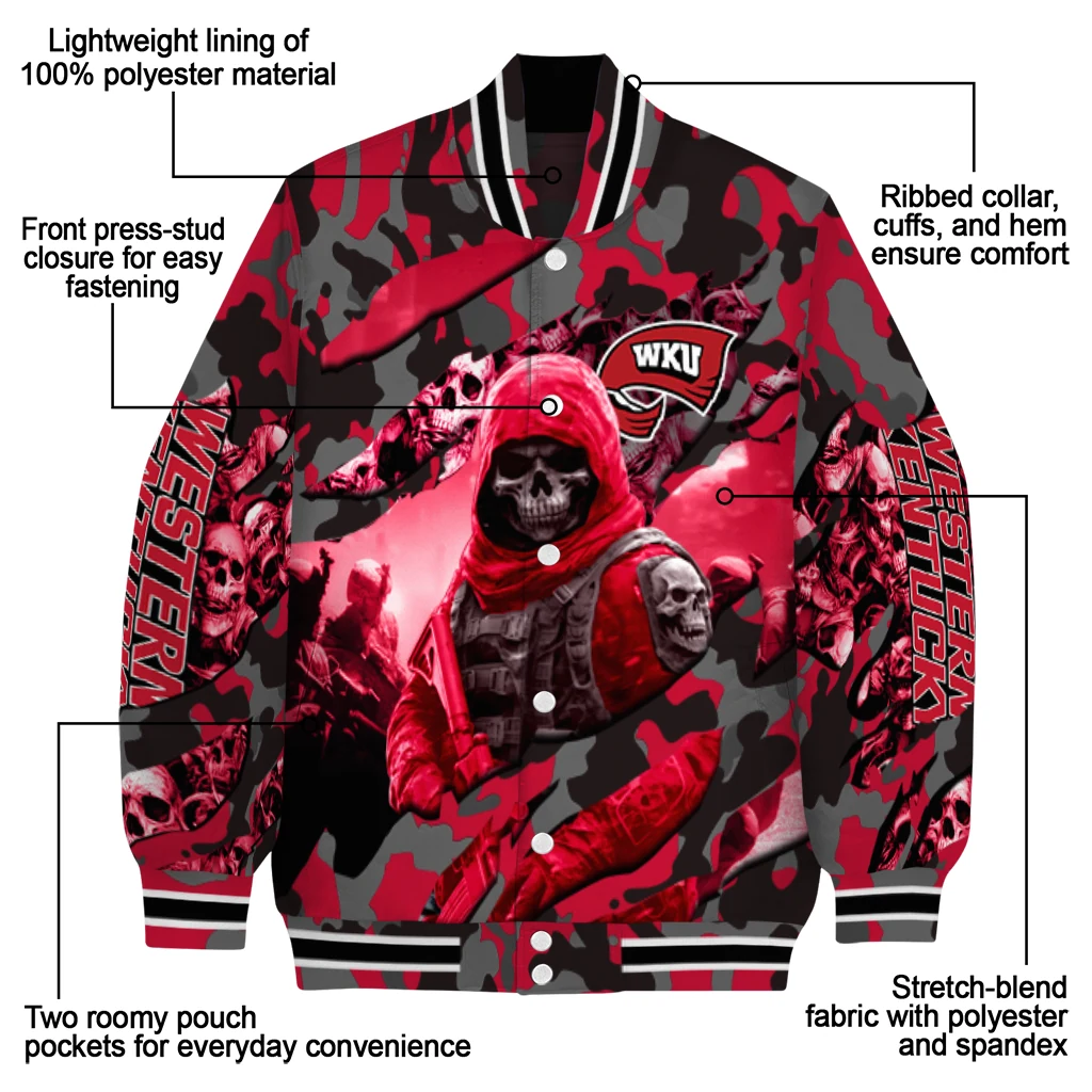 custom western kentucky hilltoppers skull horde red varsity jacket new arrival custom western kentucky hilltoppers skull horde red varsity jacket new arrival