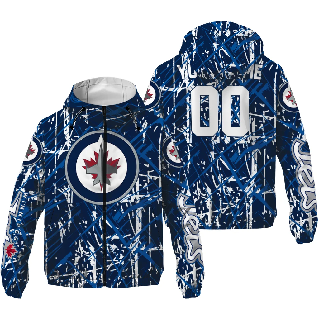 custom winnipeg jets brushstroke pattern blue windbreaker jacket high quality custom winnipeg jets brushstroke pattern blue windbreaker jacket high quality
