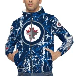 custom winnipeg jets brushstroke pattern blue windbreaker jacket best selling