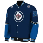custom winnipeg jets chevron style blue varsity jacket best selling