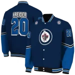 custom winnipeg jets chevron style blue varsity jacket best selling