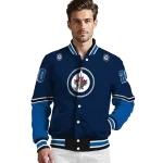 custom winnipeg jets chevron style blue varsity jacket best selling