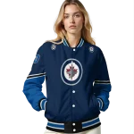 custom winnipeg jets chevron style blue varsity jacket best selling