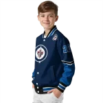 custom winnipeg jets chevron style blue varsity jacket best selling