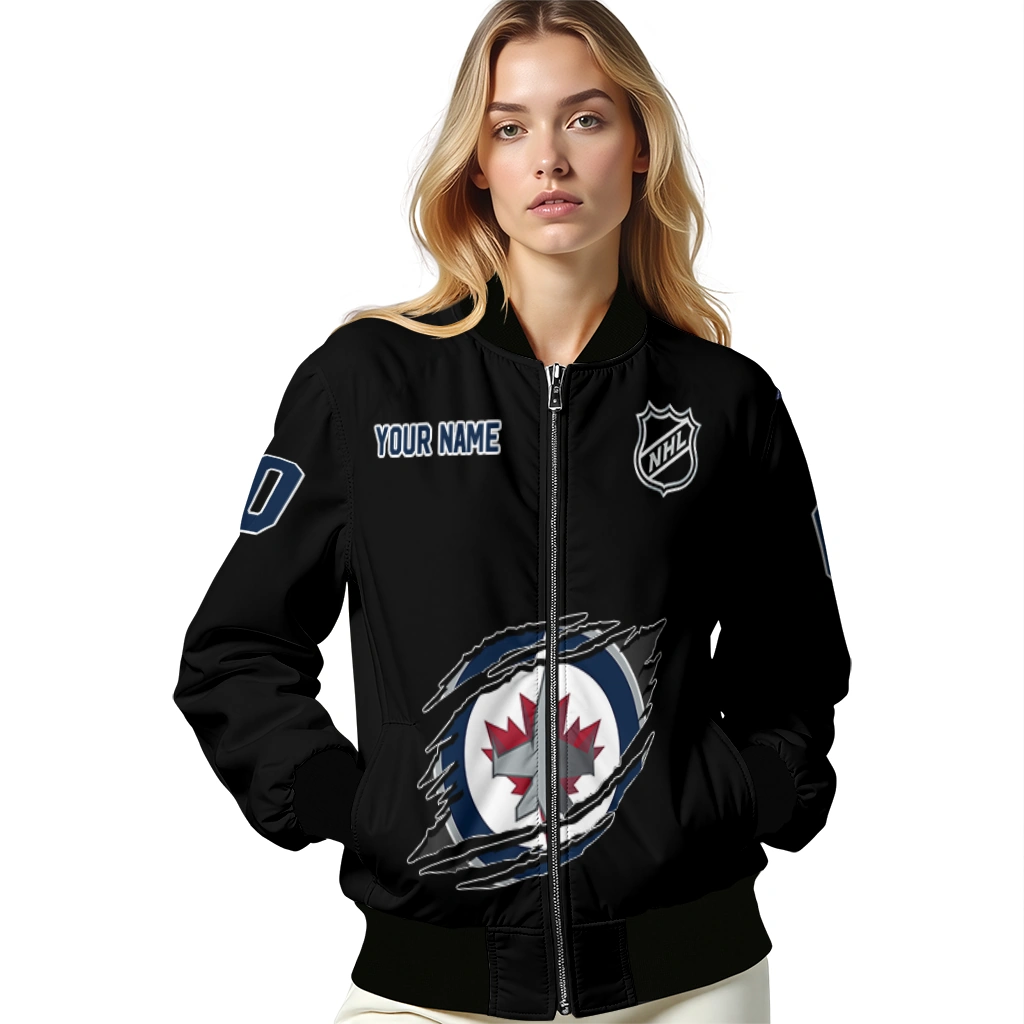 custom winnipeg jets claw cut black bomber jacket latest model custom winnipeg jets claw cut black bomber jacket latest model