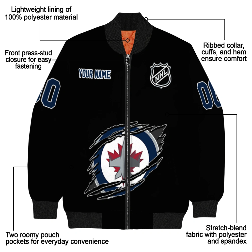 custom winnipeg jets claw cut black bomber jacket new arrival custom winnipeg jets claw cut black bomber jacket new arrival