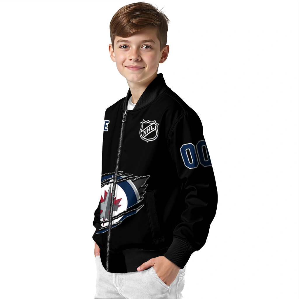 custom winnipeg jets claw cut black bomber jacket trendy custom winnipeg jets claw cut black bomber jacket trendy