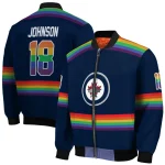 custom winnipeg jets rainbow jersey number blue bomber jacket best selling