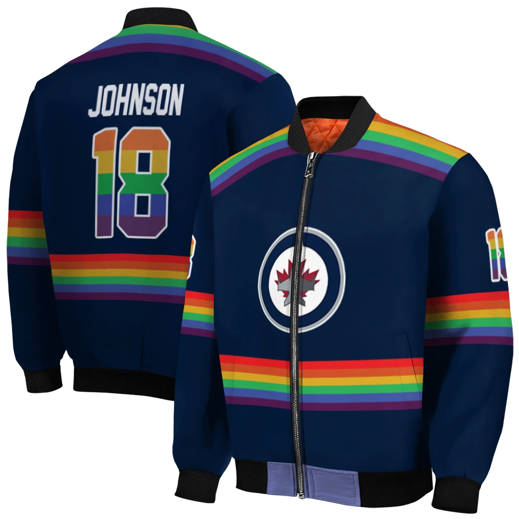 custom winnipeg jets rainbow jersey number blue bomber jacket best selling custom winnipeg jets rainbow jersey number blue bomber jacket best selling