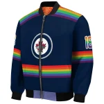 custom winnipeg jets rainbow jersey number blue bomber jacket best selling