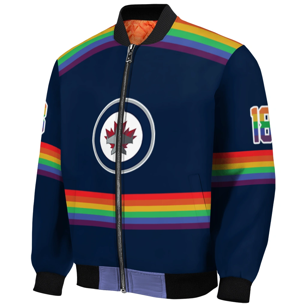 custom winnipeg jets rainbow jersey number blue bomber jacket fashion forward custom winnipeg jets rainbow jersey number blue bomber jacket fashion forward