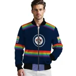 custom winnipeg jets rainbow jersey number blue bomber jacket best selling
